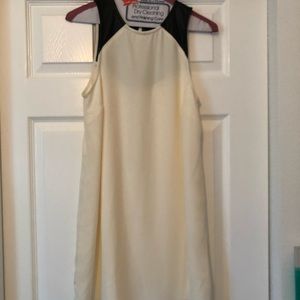 soft cream dress w/ black leather shoulder detail